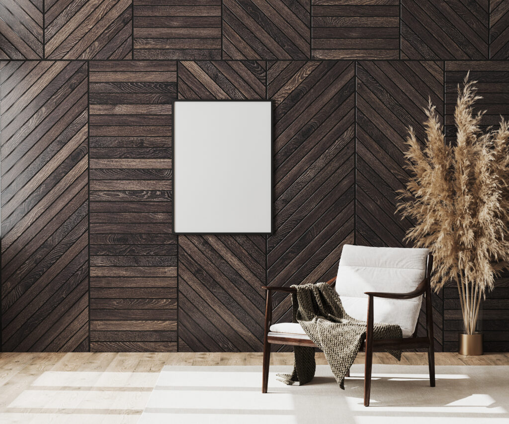 blank poster frame mock up in empty modern room interior backgro